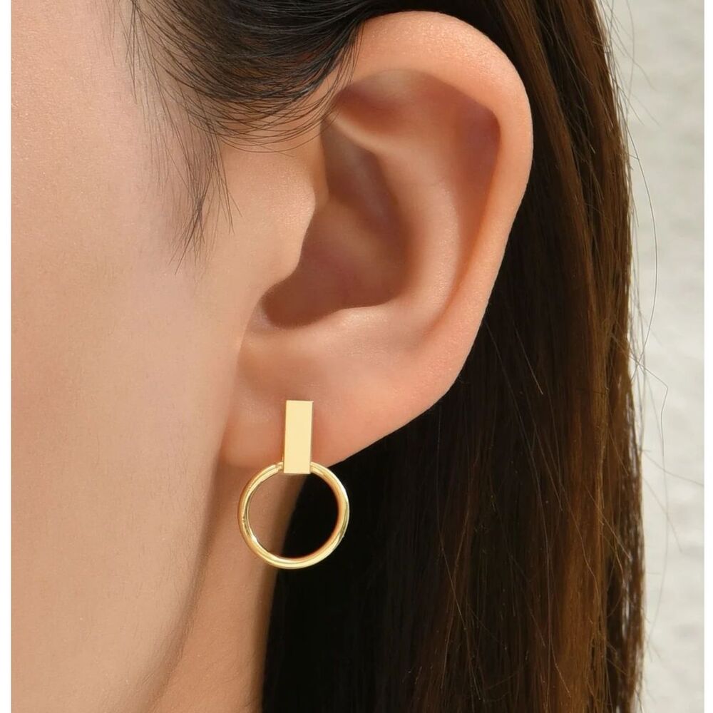 Gold Circle Drop Earrings Post Dangle Charm Simple Round Pendant Charm Classic